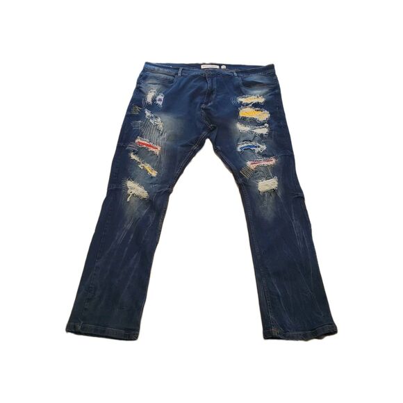 Evolution In Design Y2K Mens Slim Skinny Jeans 43X31 Blue Distressed Whisk Denim - Picture 1 of 9